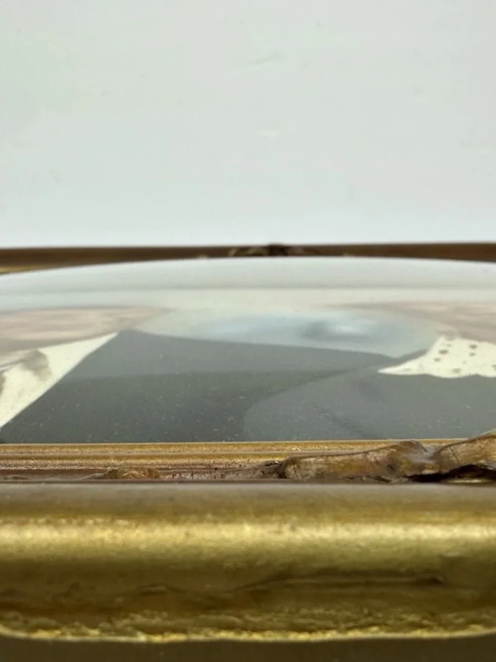 Vintage Bubble Glass Picture Frame Convex Glass Wood Frame Antique